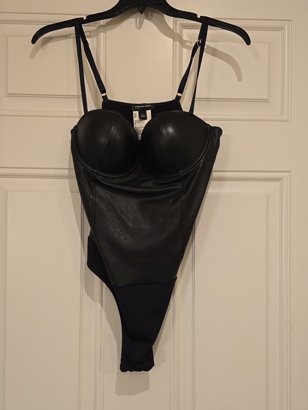 INC International Concepts Black Faux-Leather Bustier Bodysuit